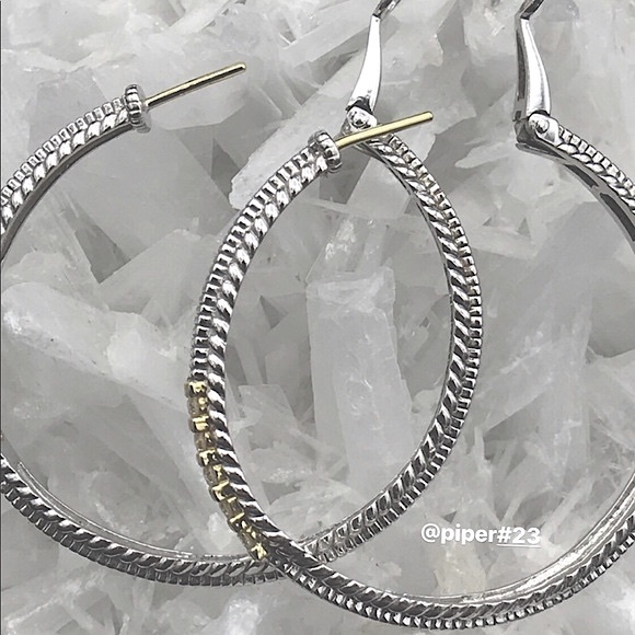 EUC Judith Ripka JR TWO Pave Diamond Large Linen 1.5” Hoop Earrings - Picture 4 of 9